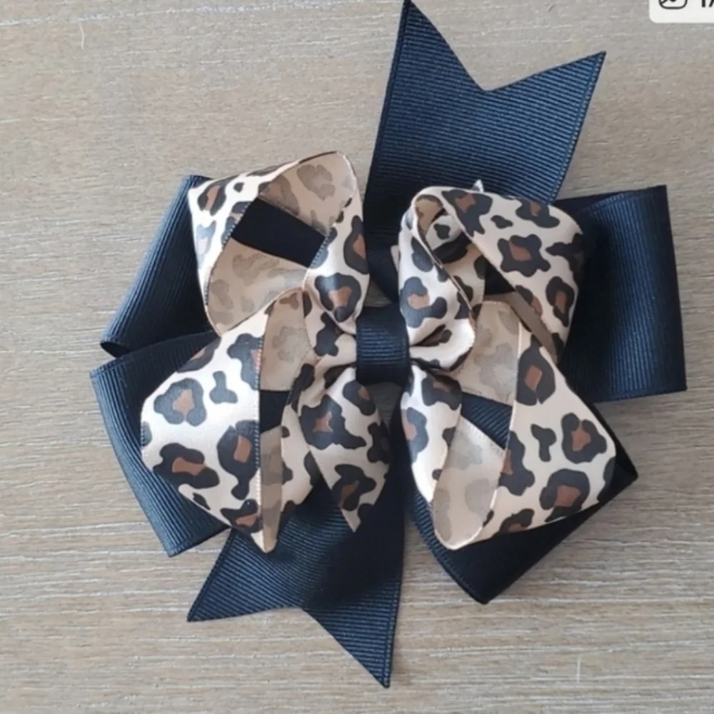 Leopard Hair Bow Boutique Layered Ribbon Clip Toddler Girls Animal Print